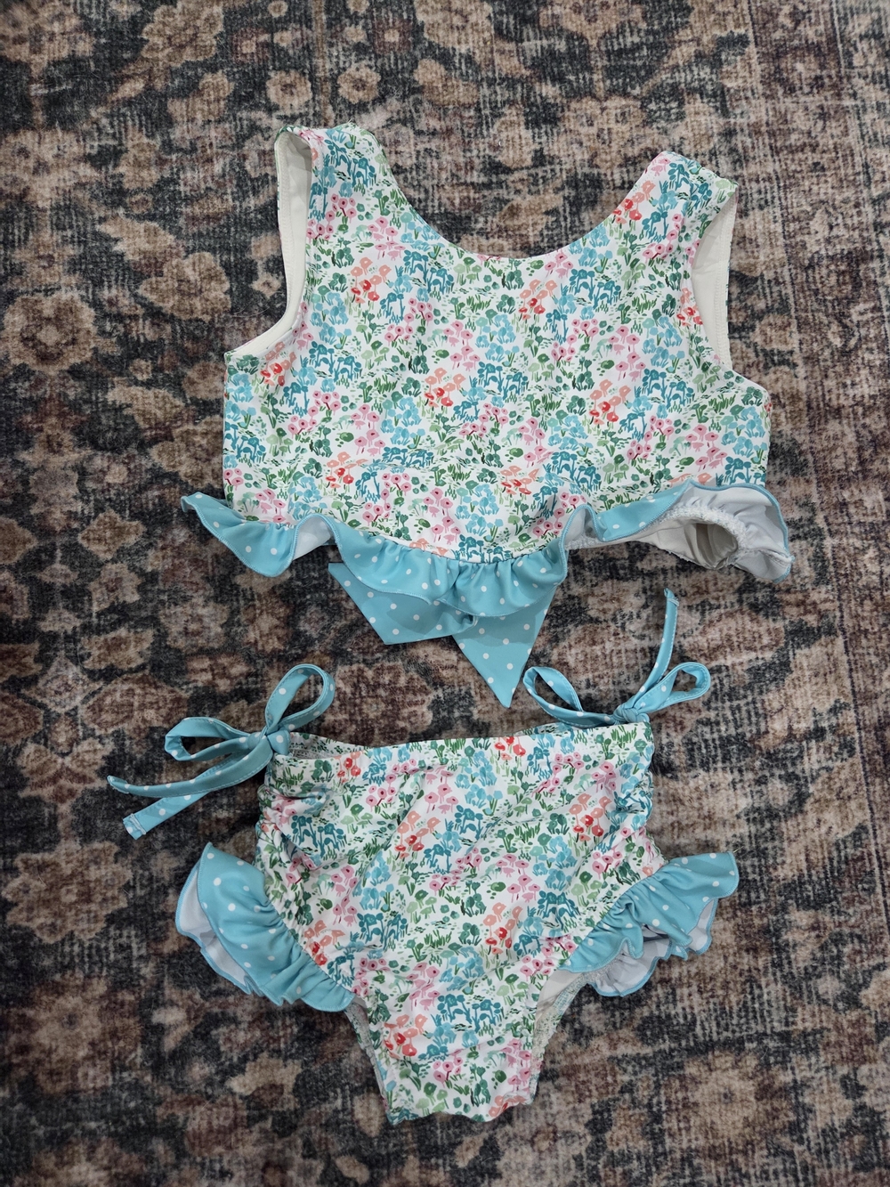Swoon Baby Clothing Floral Ruffle Two-Piece Swimsuit in Aqua & Pastels Size 2T